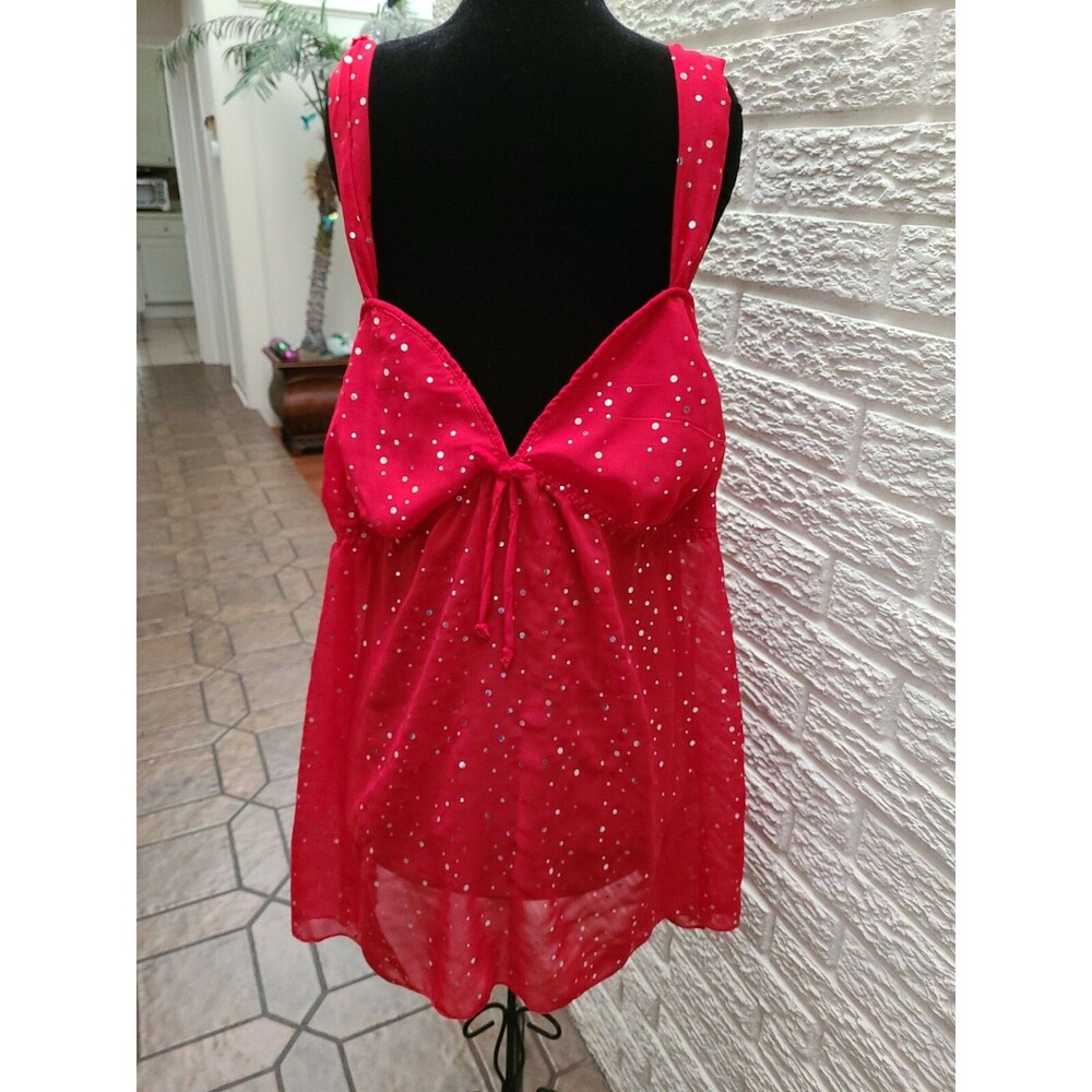 Passion Forever Pink Red Sparkles Sexy Nightgown Babydoll Lingerie Sheer Size xl
